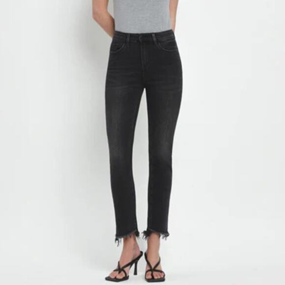 Flying Monkey Womens High Rise Slim Straight Crop Uneven Hem Jeans Size 25 Black - Picture 3 of 10